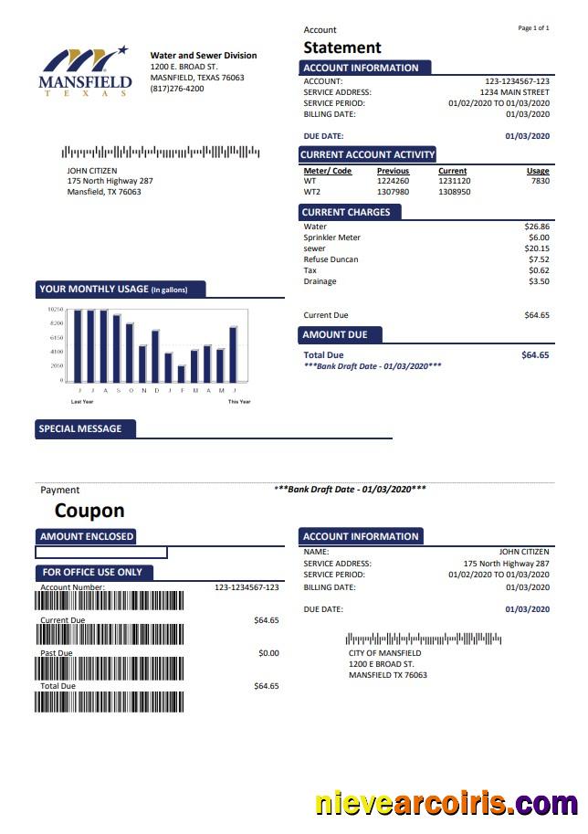 USA Mansfield Texas utility bill